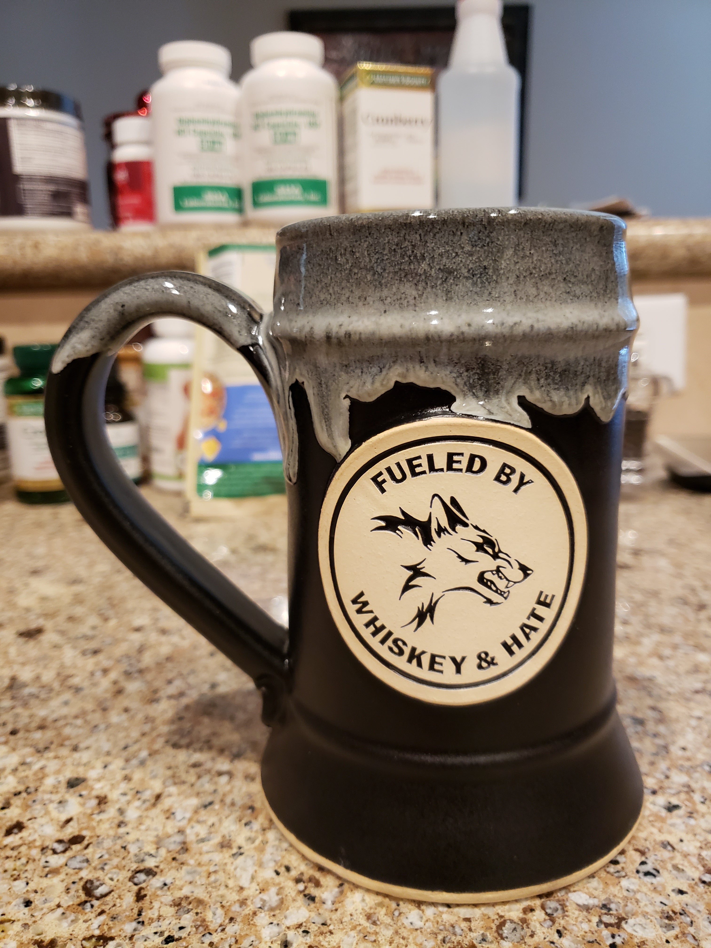 FUELED BY WHISKEY AND HATE 24 OZ TANKARD