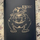 BLACK USMC BULLDOG LASER ENGRAVED FLASK WITH FUNNEL